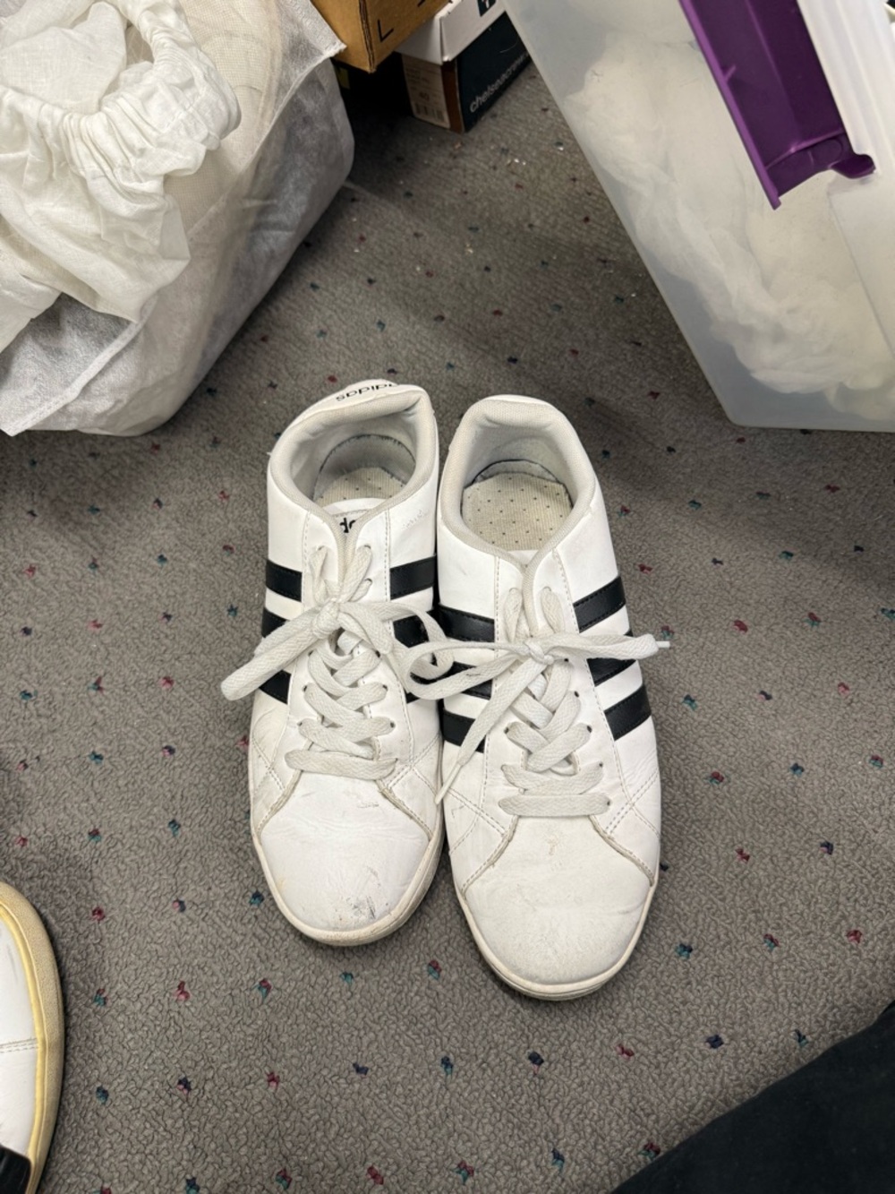 White Sneakers with Black Stripes - Classic Low-Top Lace-Up